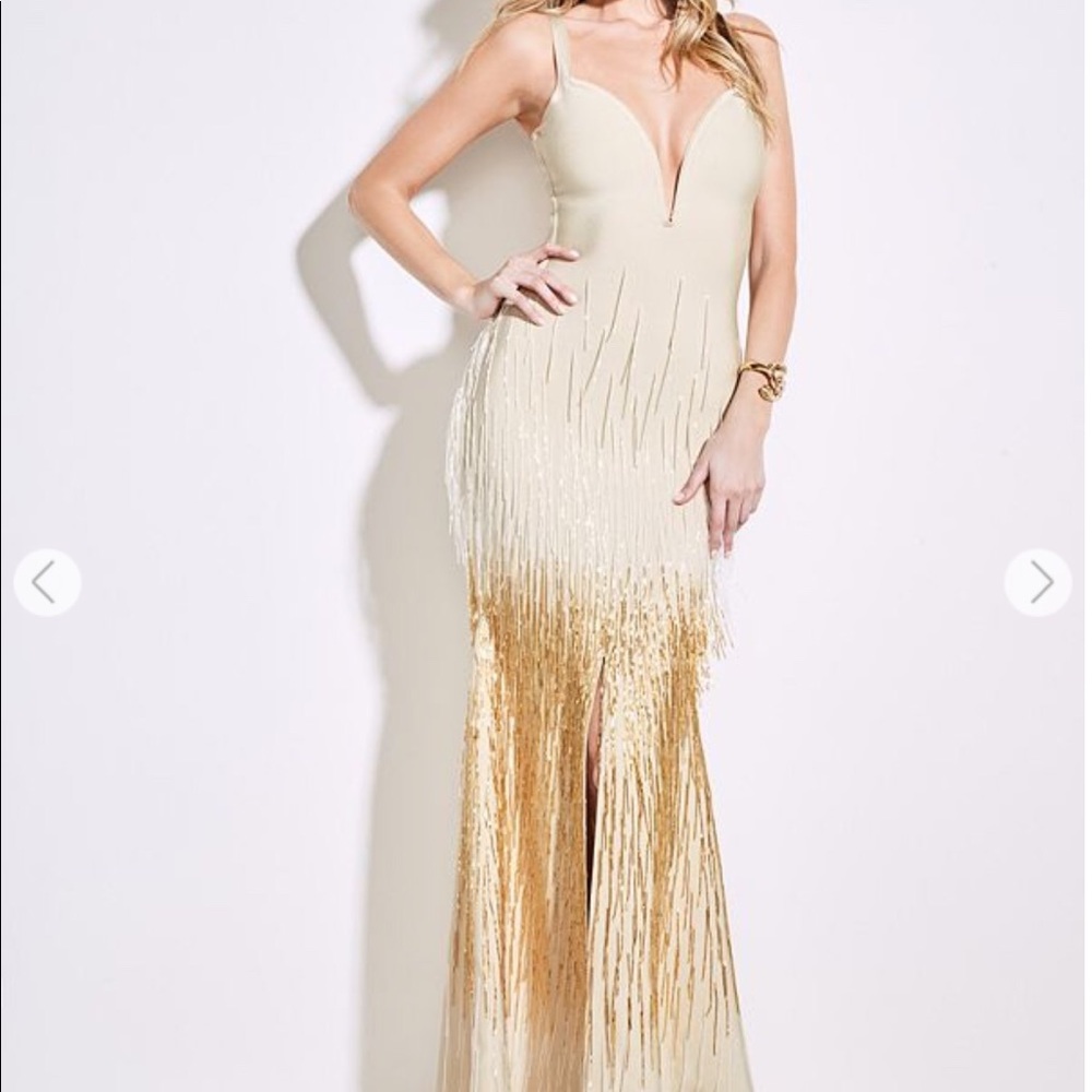 Marciano Gold Ombre Fringe Maxi Dress